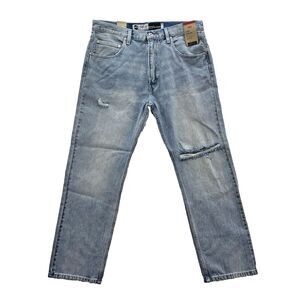 Levi's Silver Tab Straight Jeans Mens 36x32 Blue Relaxed Grunge Distressed Denim